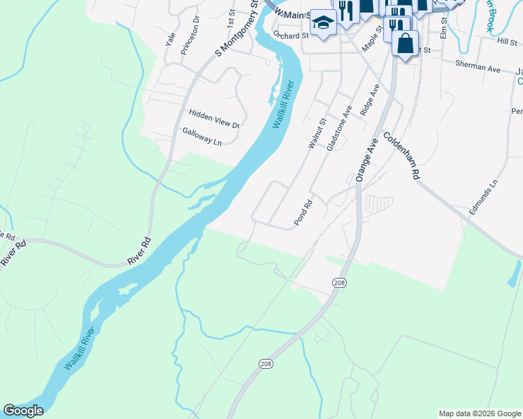 map of restaurants, bars, coffee shops, grocery stores, and more near 207 Walnut Street in Walden