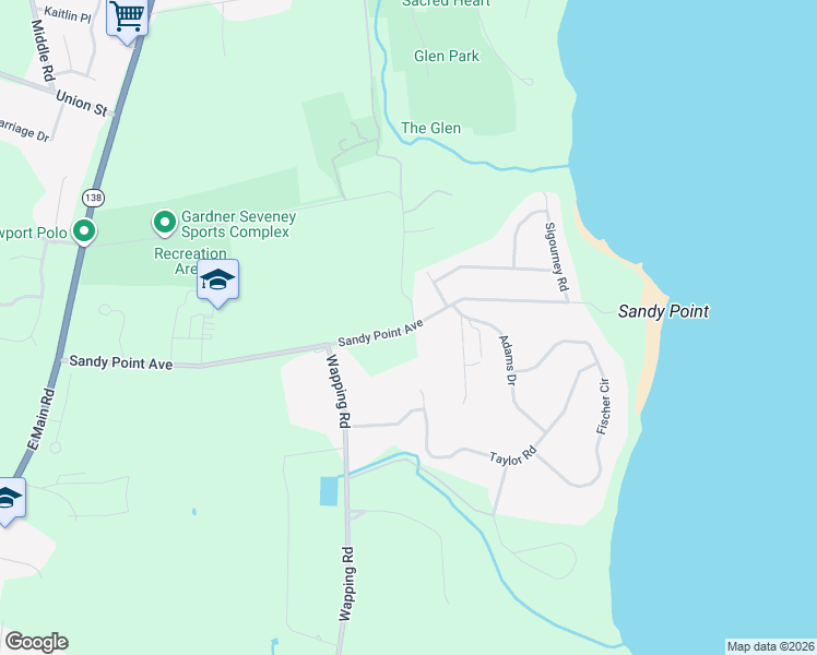 map of restaurants, bars, coffee shops, grocery stores, and more near 390 Sandy Point Avenue in Portsmouth