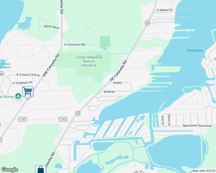 map of restaurants, bars, coffee shops, grocery stores, and more near 1871 Northeast Catawba Road in Port Clinton