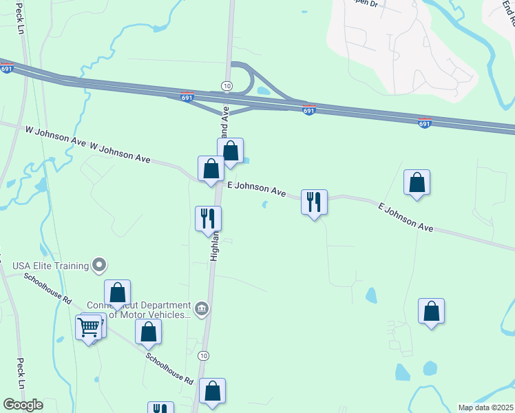 map of restaurants, bars, coffee shops, grocery stores, and more near 1738 Highland Avenue in Cheshire