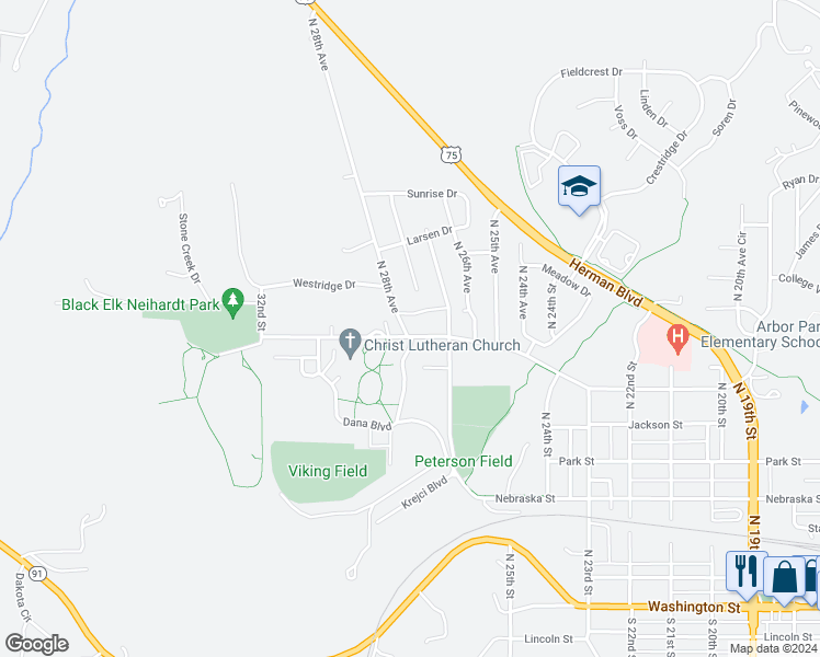 map of restaurants, bars, coffee shops, grocery stores, and more near 804 North 28th Avenue in Blair