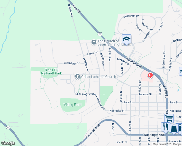 map of restaurants, bars, coffee shops, grocery stores, and more near 804 North 28th Avenue in Blair