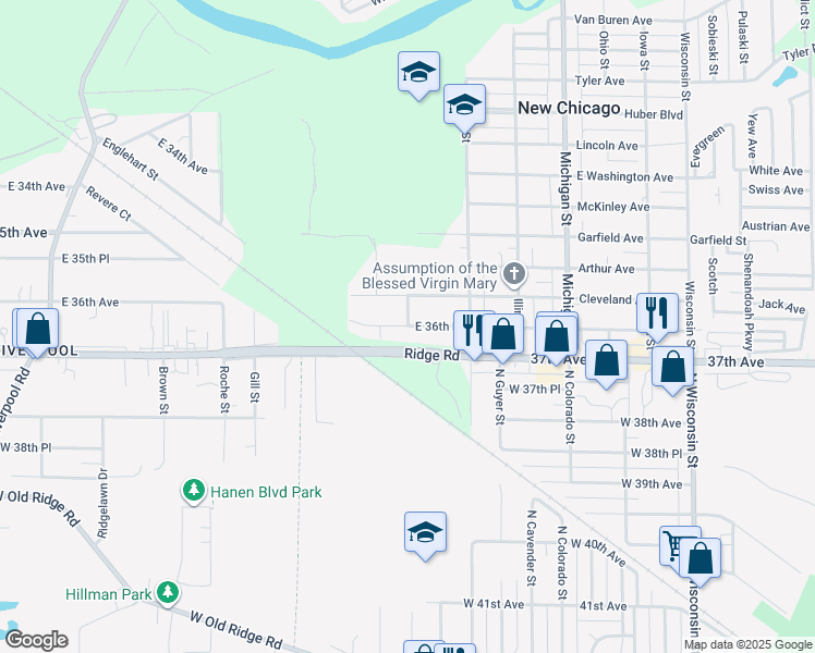 map of restaurants, bars, coffee shops, grocery stores, and more near 3698 Benton Street in Lake Station