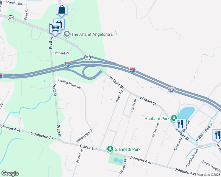 map of restaurants, bars, coffee shops, grocery stores, and more near 36 Belmont Avenue in Meriden