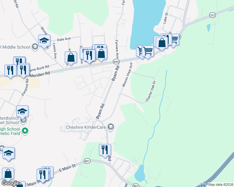 map of restaurants, bars, coffee shops, grocery stores, and more near 1681 Musso View Avenue in Cheshire