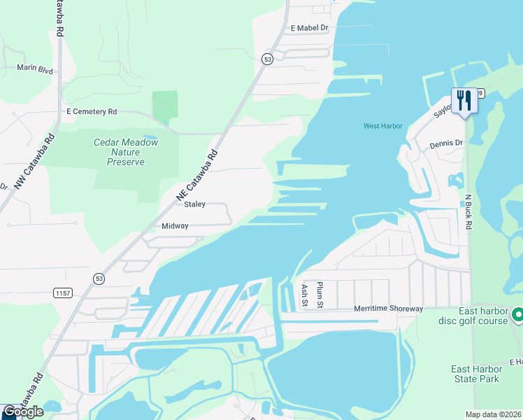 map of restaurants, bars, coffee shops, grocery stores, and more near 1899 Northeast Catawba Road in Port Clinton