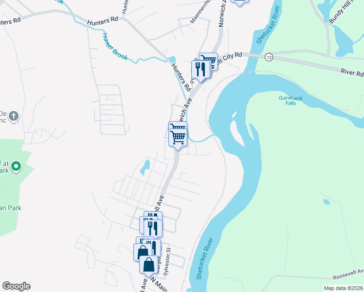 map of restaurants, bars, coffee shops, grocery stores, and more near 13 McKay Street in Norwich