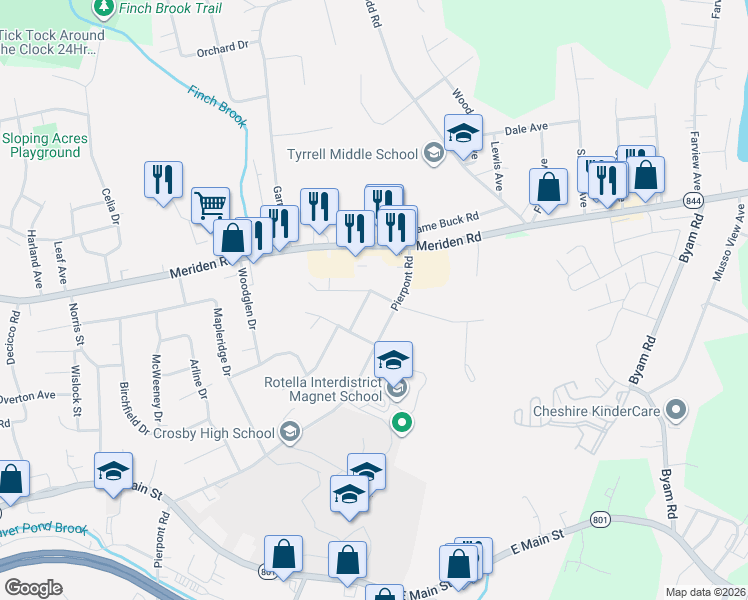 map of restaurants, bars, coffee shops, grocery stores, and more near 473 Pierpont Road in Waterbury
