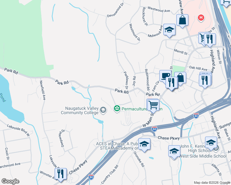 map of restaurants, bars, coffee shops, grocery stores, and more near 45 Terrell Road in Waterbury