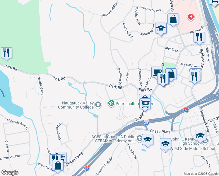 map of restaurants, bars, coffee shops, grocery stores, and more near 45 Terrell Road in Waterbury