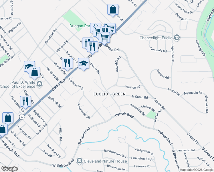 map of restaurants, bars, coffee shops, grocery stores, and more near in Cleveland