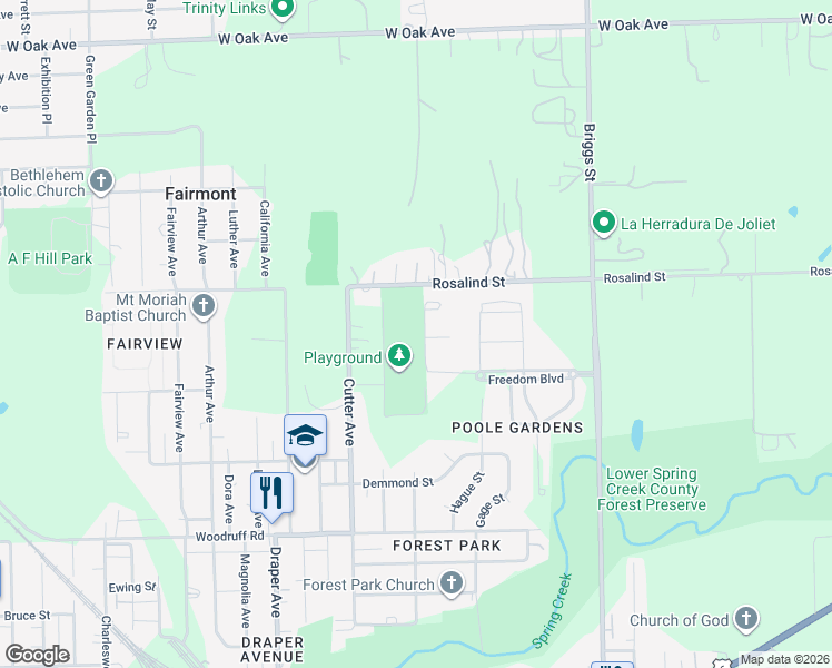 map of restaurants, bars, coffee shops, grocery stores, and more near 1324 Cutter Ave in Joliet