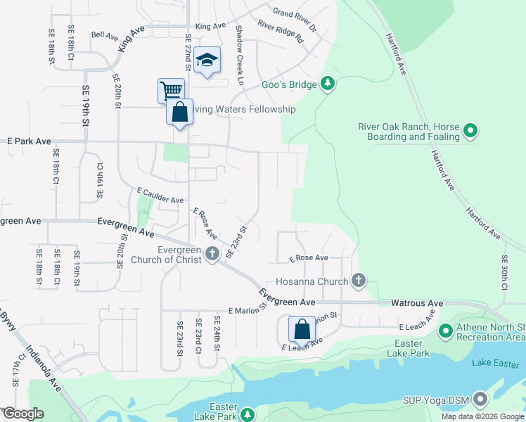 map of restaurants, bars, coffee shops, grocery stores, and more near 2308 East Caulder Court in Des Moines