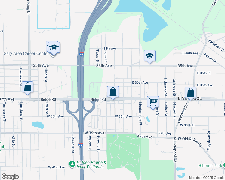 map of restaurants, bars, coffee shops, grocery stores, and more near 2500 E 37th Ave in Lake Station
