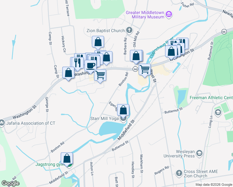 map of restaurants, bars, coffee shops, grocery stores, and more near 22 Keefe Lane in Middletown