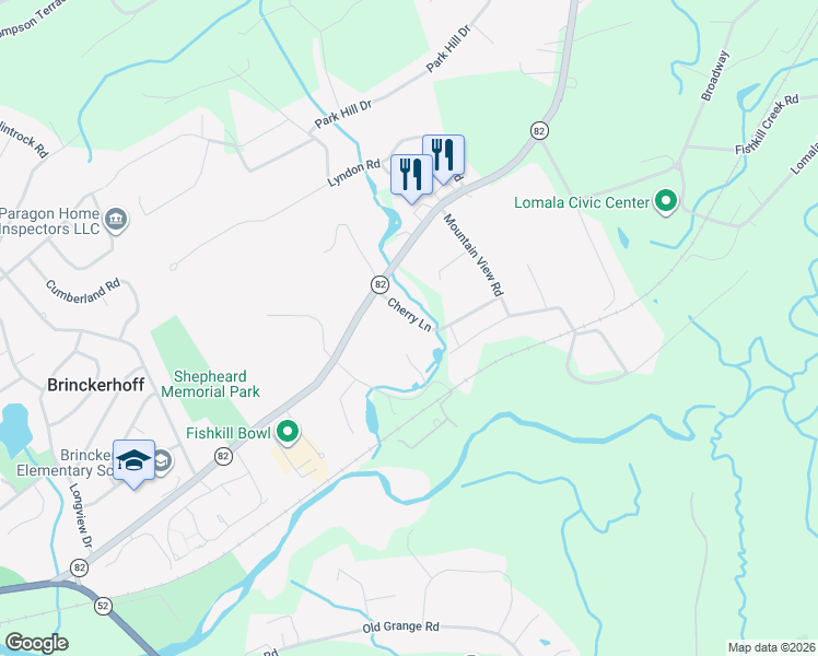 map of restaurants, bars, coffee shops, grocery stores, and more near 50 Cherry Lane in Fishkill