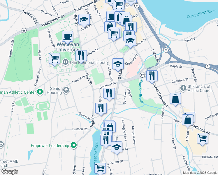 map of restaurants, bars, coffee shops, grocery stores, and more near 9 Glynn Avenue in Middletown