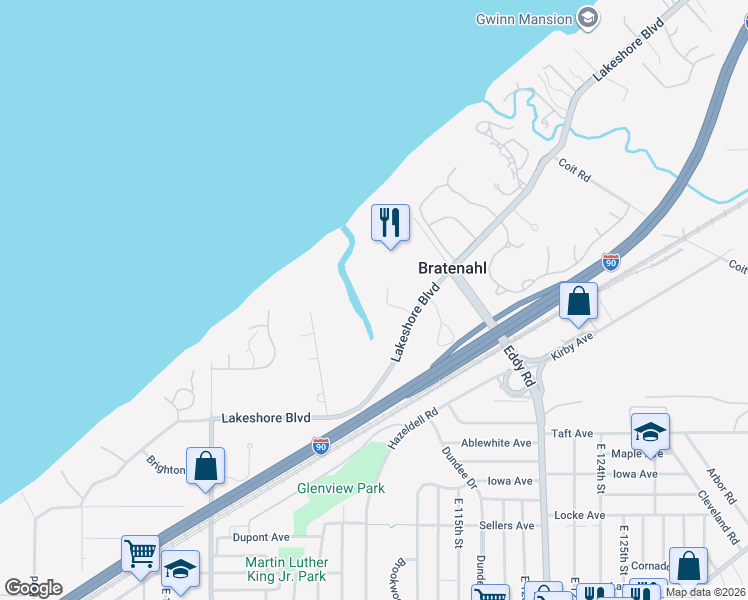 map of restaurants, bars, coffee shops, grocery stores, and more near 40 Hamlet Court in Bratenahl