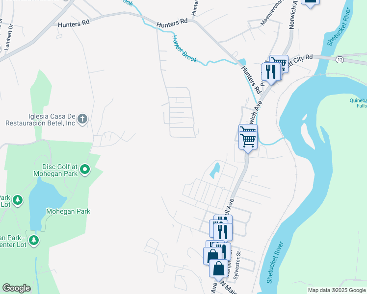 map of restaurants, bars, coffee shops, grocery stores, and more near 137 Oakland Heights in Norwich