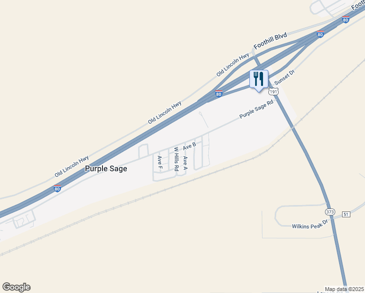 map of restaurants, bars, coffee shops, grocery stores, and more near 45 Purple Sage Road in Rock Springs
