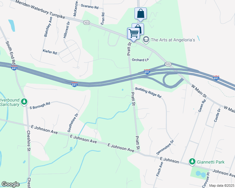 map of restaurants, bars, coffee shops, grocery stores, and more near 172 Pratt Street in Southington