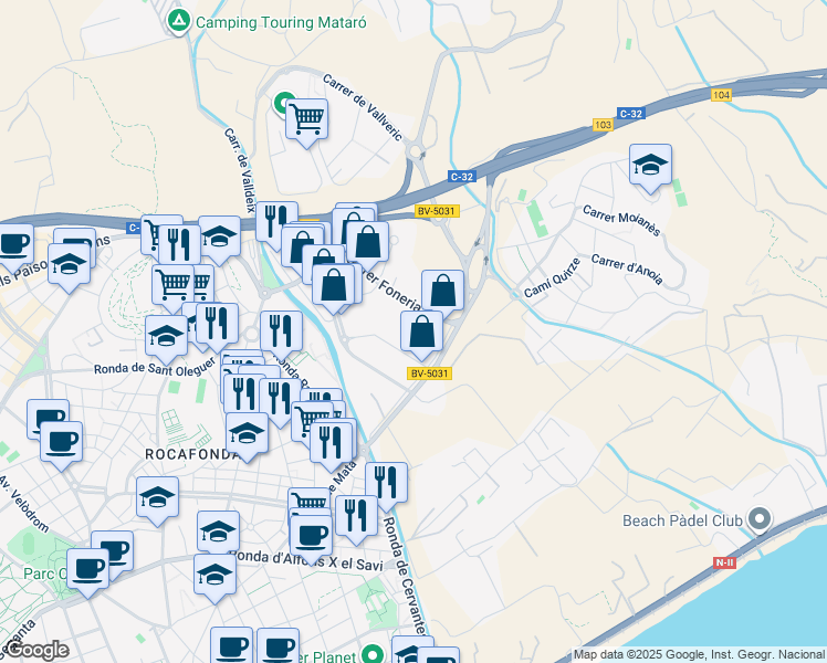 map of restaurants, bars, coffee shops, grocery stores, and more near 15 Carrer Foneria in Mataró