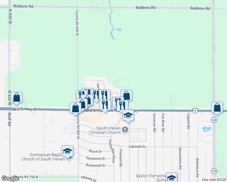 map of restaurants, bars, coffee shops, grocery stores, and more near 818 North 360 West in Valparaiso