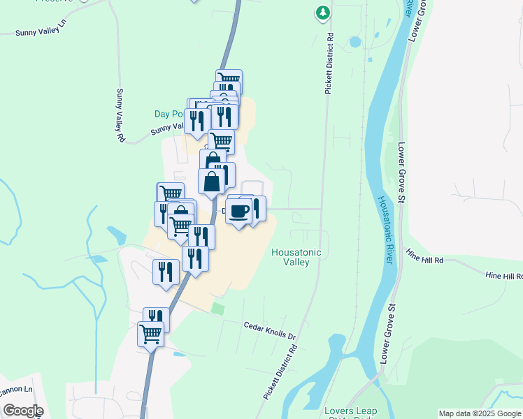 map of restaurants, bars, coffee shops, grocery stores, and more near 16 Dodd Road in New Milford