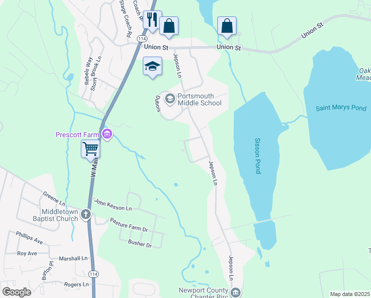 map of restaurants, bars, coffee shops, grocery stores, and more near 12 Perrault Street in Portsmouth