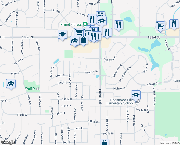 map of restaurants, bars, coffee shops, grocery stores, and more near 3812 Provincetown Drive in Country Club Hills