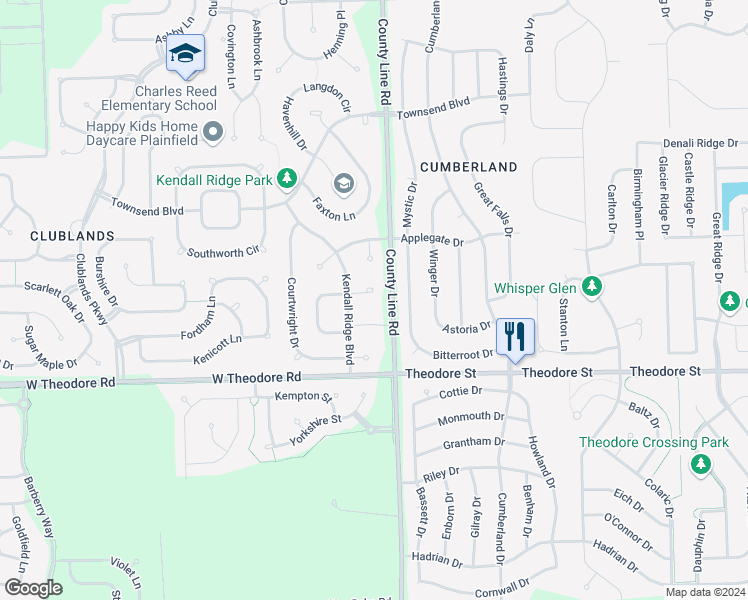 map of restaurants, bars, coffee shops, grocery stores, and more near 7200 Waterman Court in Plainfield