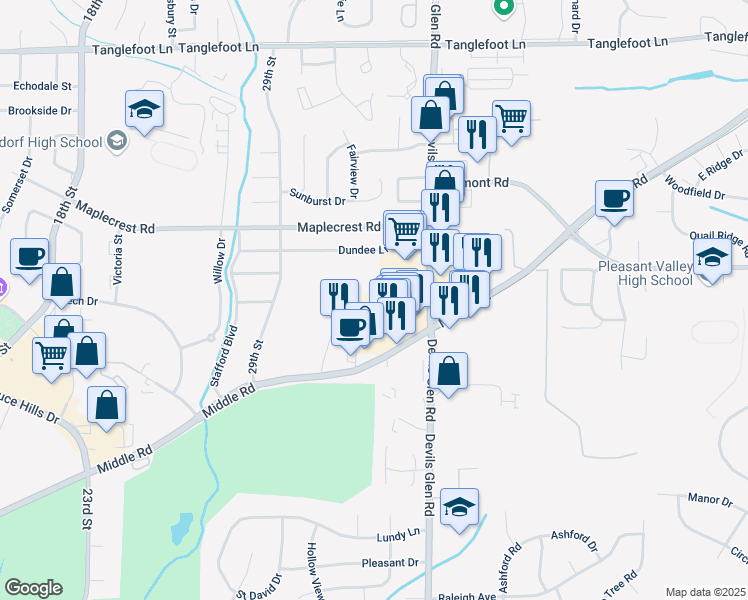map of restaurants, bars, coffee shops, grocery stores, and more near 2900 Middle Road in Bettendorf