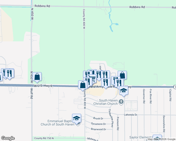 map of restaurants, bars, coffee shops, grocery stores, and more near 815 McCool Road in Valparaiso
