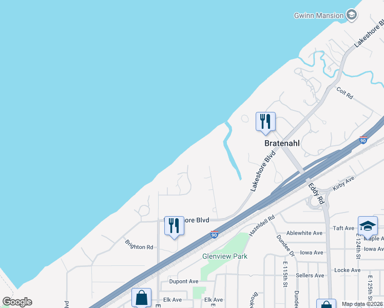 map of restaurants, bars, coffee shops, grocery stores, and more near 282 Corning Drive in Bratenahl