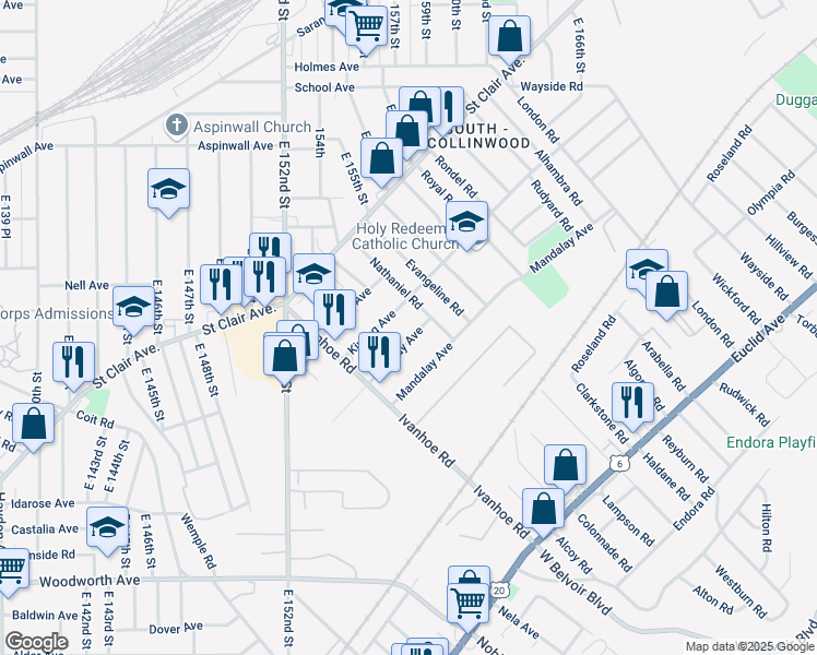 map of restaurants, bars, coffee shops, grocery stores, and more near 990 Nathaniel Road in Cleveland