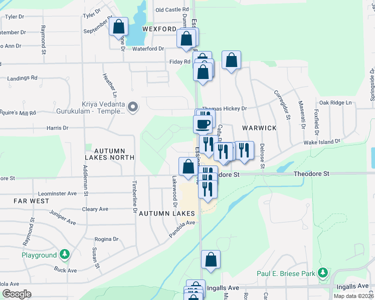 map of restaurants, bars, coffee shops, grocery stores, and more near 1709 Essington Road in Joliet