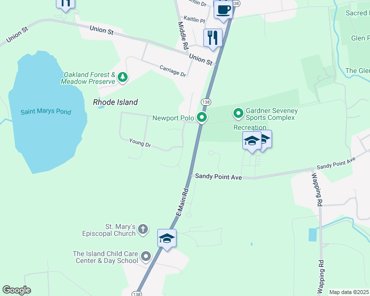 map of restaurants, bars, coffee shops, grocery stores, and more near 46 Belmont Drive in Portsmouth