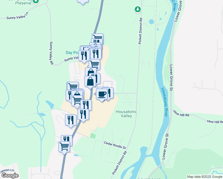 map of restaurants, bars, coffee shops, grocery stores, and more near 5 Flower Hill Road in New Milford