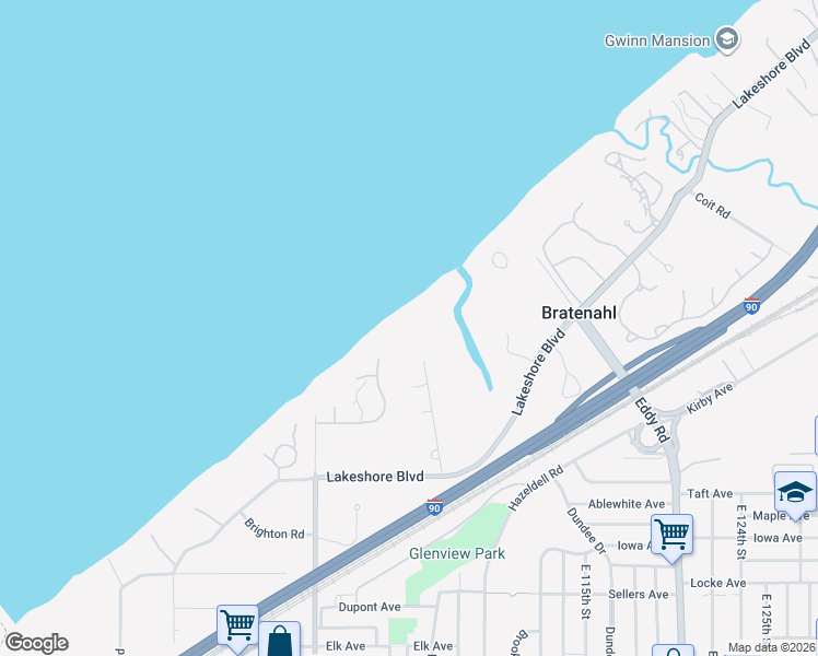 map of restaurants, bars, coffee shops, grocery stores, and more near 282 Corning Drive in Bratenahl
