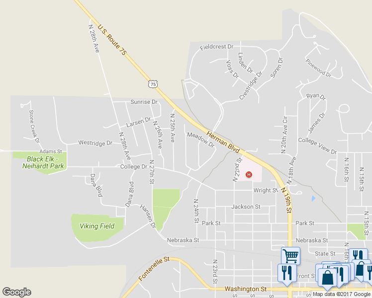 map of restaurants, bars, coffee shops, grocery stores, and more near 972 North 24th Avenue in Blair