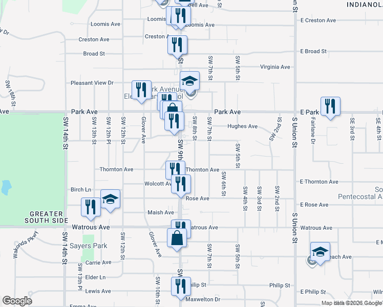 map of restaurants, bars, coffee shops, grocery stores, and more near 3419 Southwest 9th Street in Des Moines