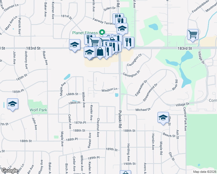 map of restaurants, bars, coffee shops, grocery stores, and more near 3444 Provincetown Drive in Country Club Hills