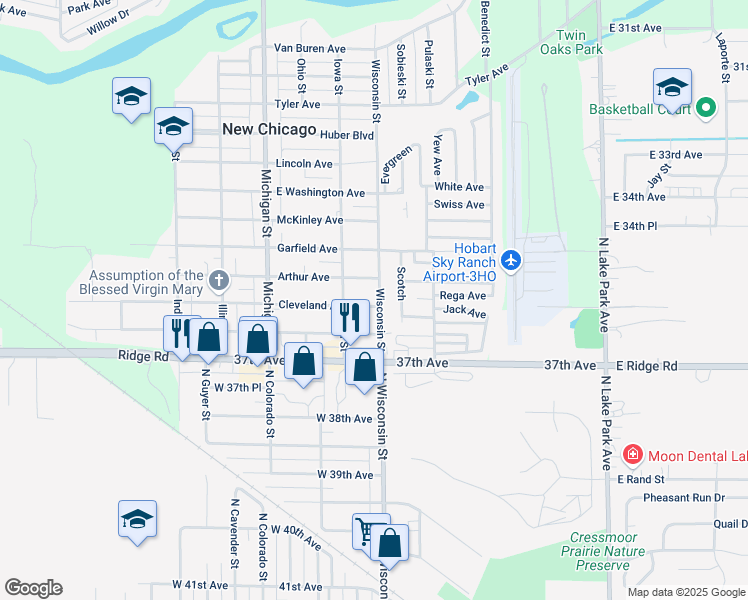 map of restaurants, bars, coffee shops, grocery stores, and more near 428 Cleveland Avenue in New Chicago