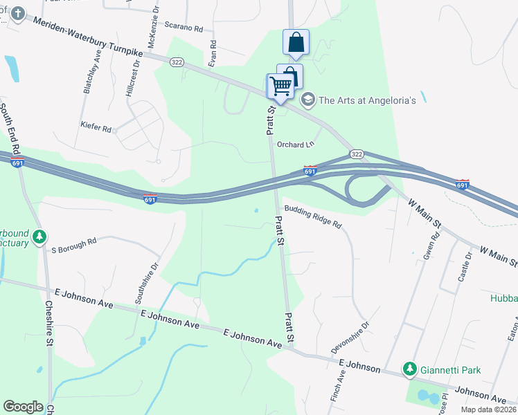 map of restaurants, bars, coffee shops, grocery stores, and more near 172 Pratt Street in Southington