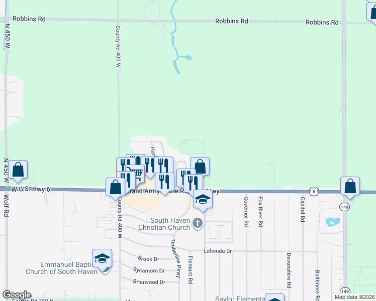 map of restaurants, bars, coffee shops, grocery stores, and more near 818 North 360 West in Valparaiso