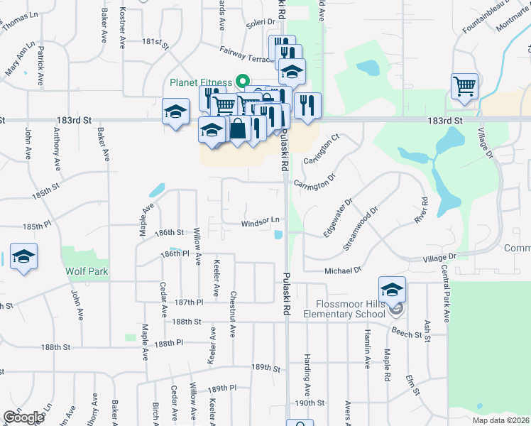map of restaurants, bars, coffee shops, grocery stores, and more near 1193 Provincetown Drive in Country Club Hills