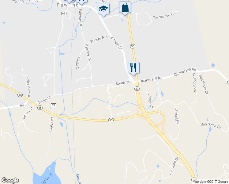 map of restaurants, bars, coffee shops, grocery stores, and more near 8 Juniper Lane in Pawling