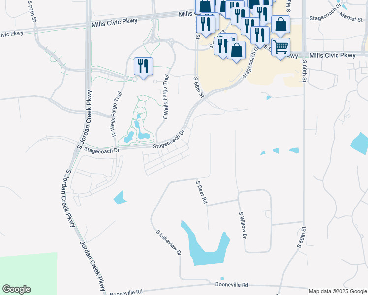 map of restaurants, bars, coffee shops, grocery stores, and more near 1006 East Wells Fargo Trail in West Des Moines