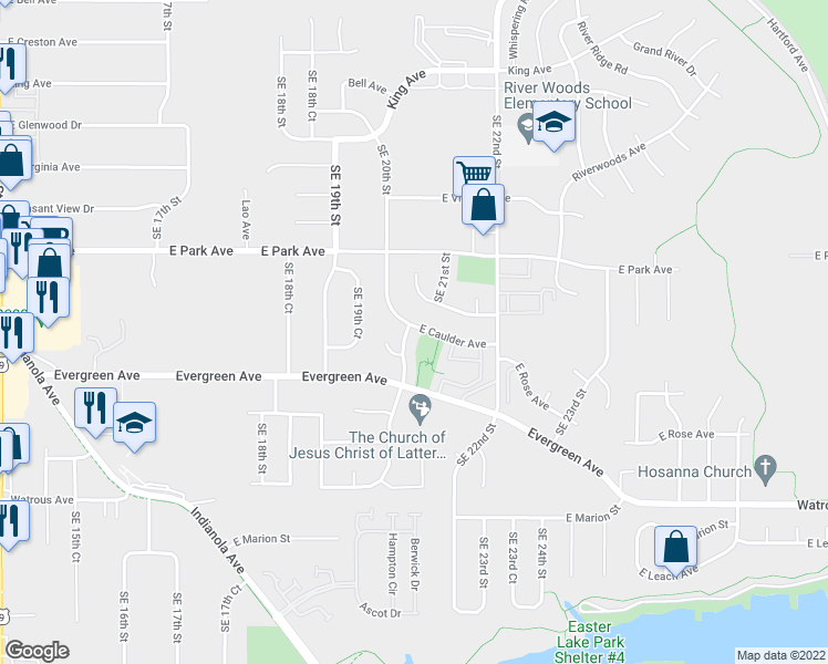 map of restaurants, bars, coffee shops, grocery stores, and more near 3401 Southeast 20th Street in Des Moines