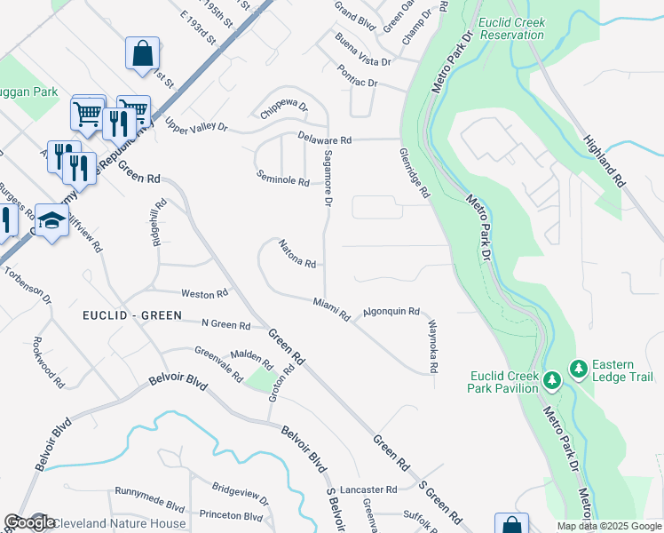 map of restaurants, bars, coffee shops, grocery stores, and more near 2051 Sagamore Drive in Euclid